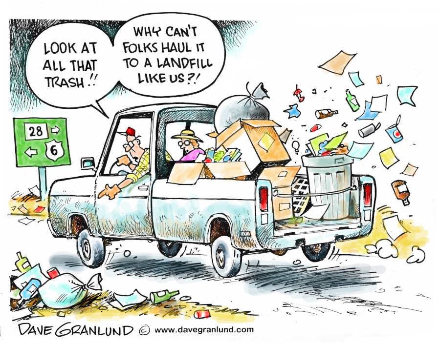 Cartoon of truck spewing litter